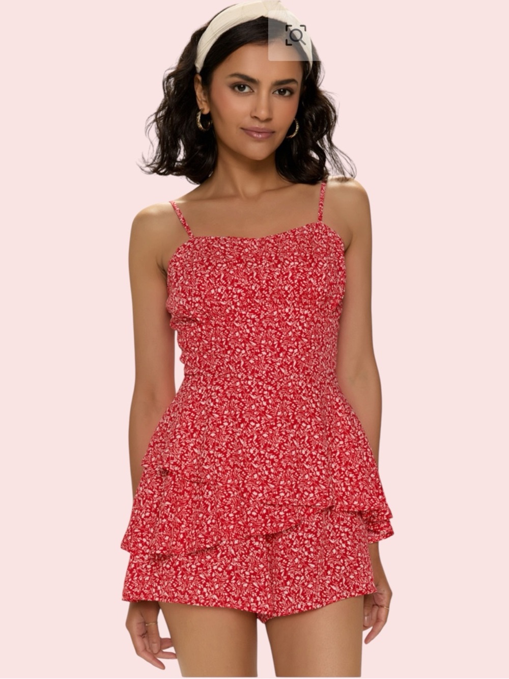 Red Ditsy Floral Tiered Romper Size XS Summer Night Out Flirty Francesca’s NWT